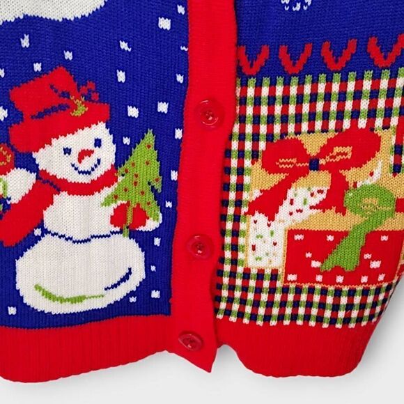V28 Womens Holiday Cardigan Sz Large Red Christmas Sweater Long Button Up Xmas - Picture 5 of 9